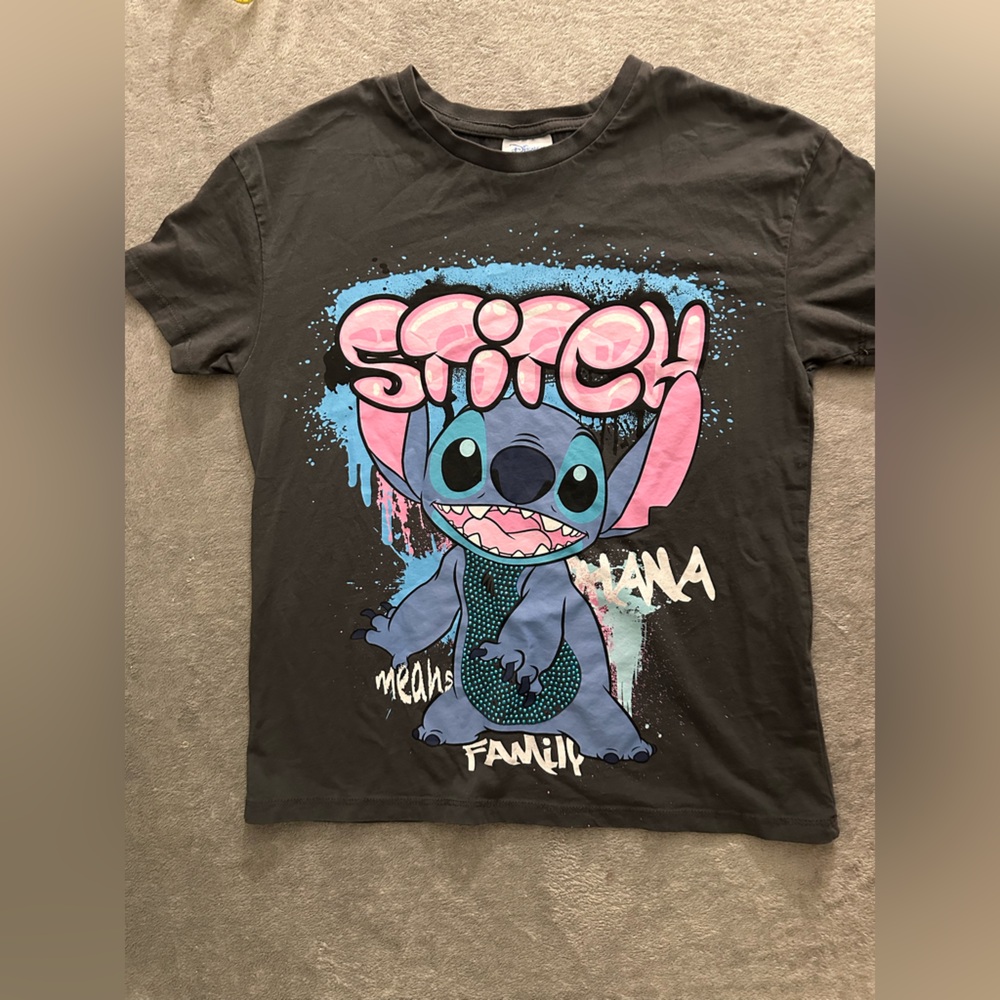 Disney Black Graphic T-Shirt with Stitch